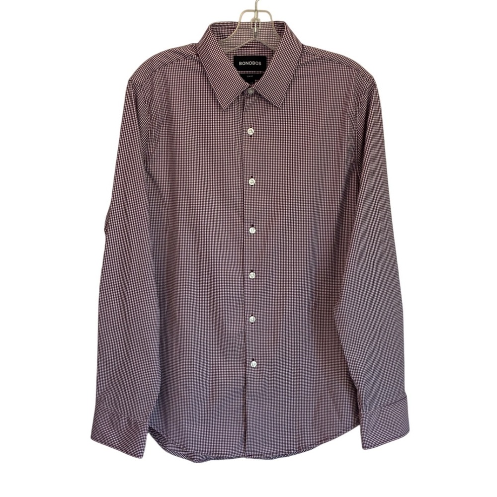 Bonobos Mens M Burgundy Gingham Stretch Slim Fit Button Down Shirt